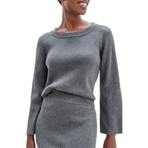 New Splendid Rumi Rib Knit Cotton Sweater in Heather Charcoal Women's Size L - Picture 1 of 9